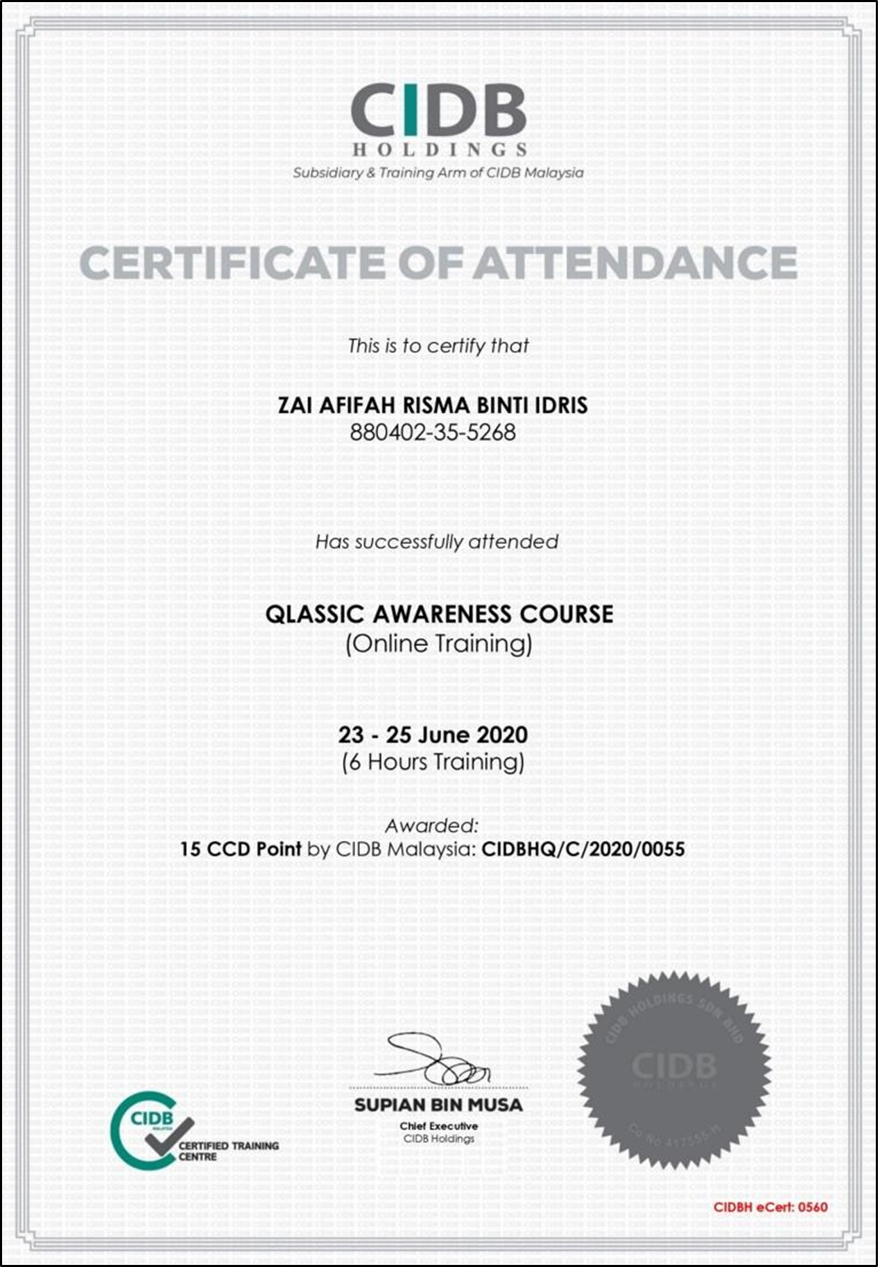 CIDB Awareness Course